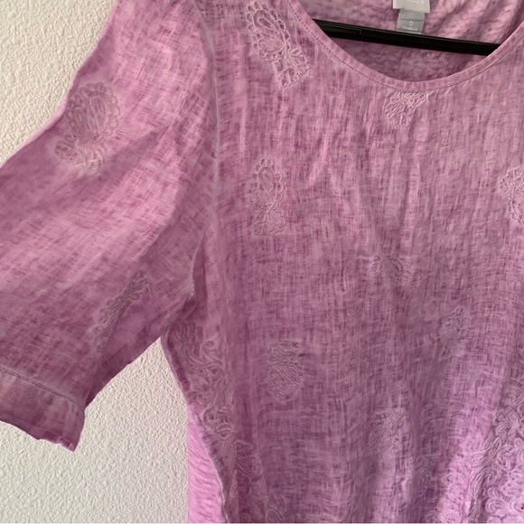 Chicos Embroidered Linen Lilac Top - Picture 5 of 10